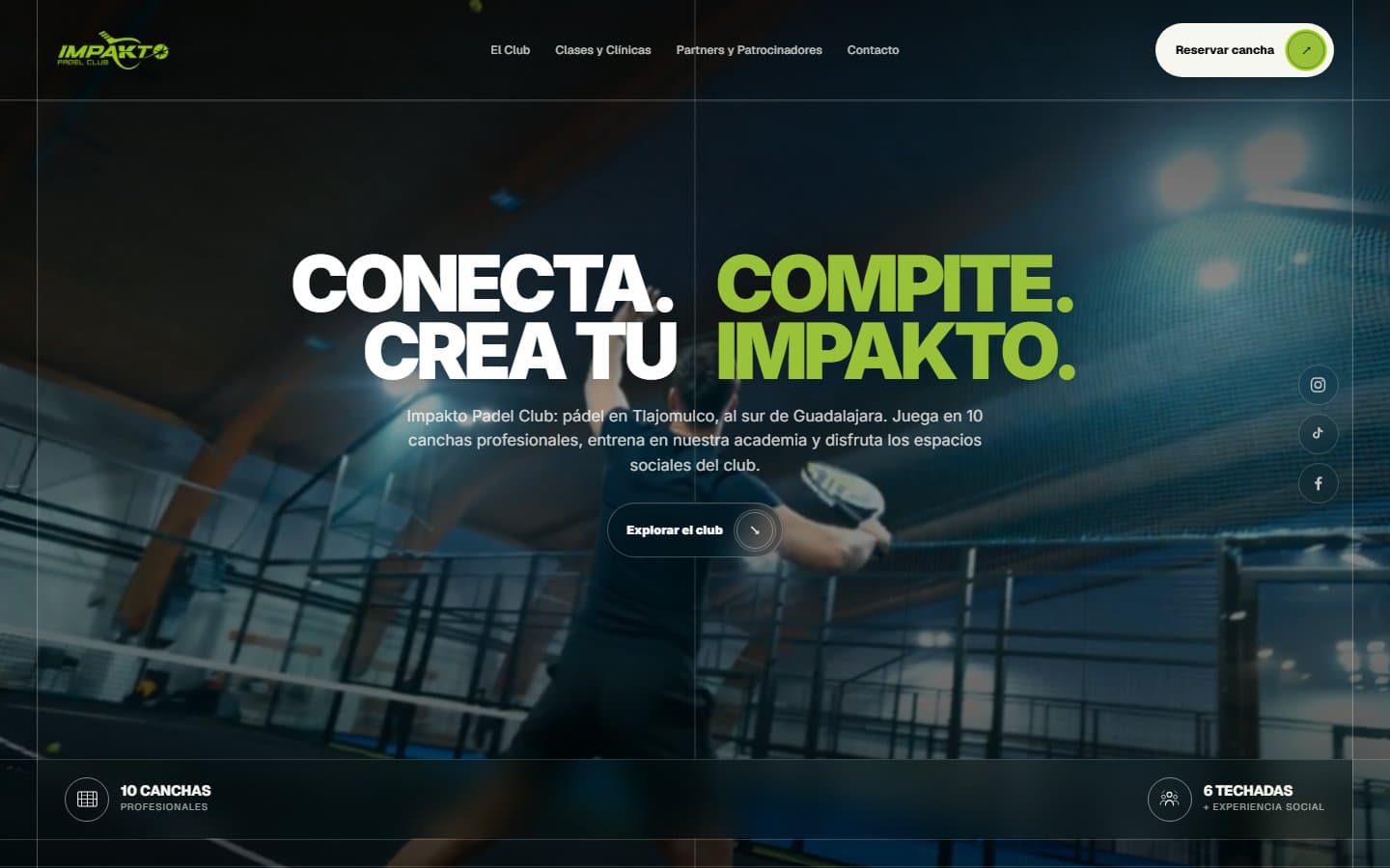Vista del sitio web de Impakto Padel Club