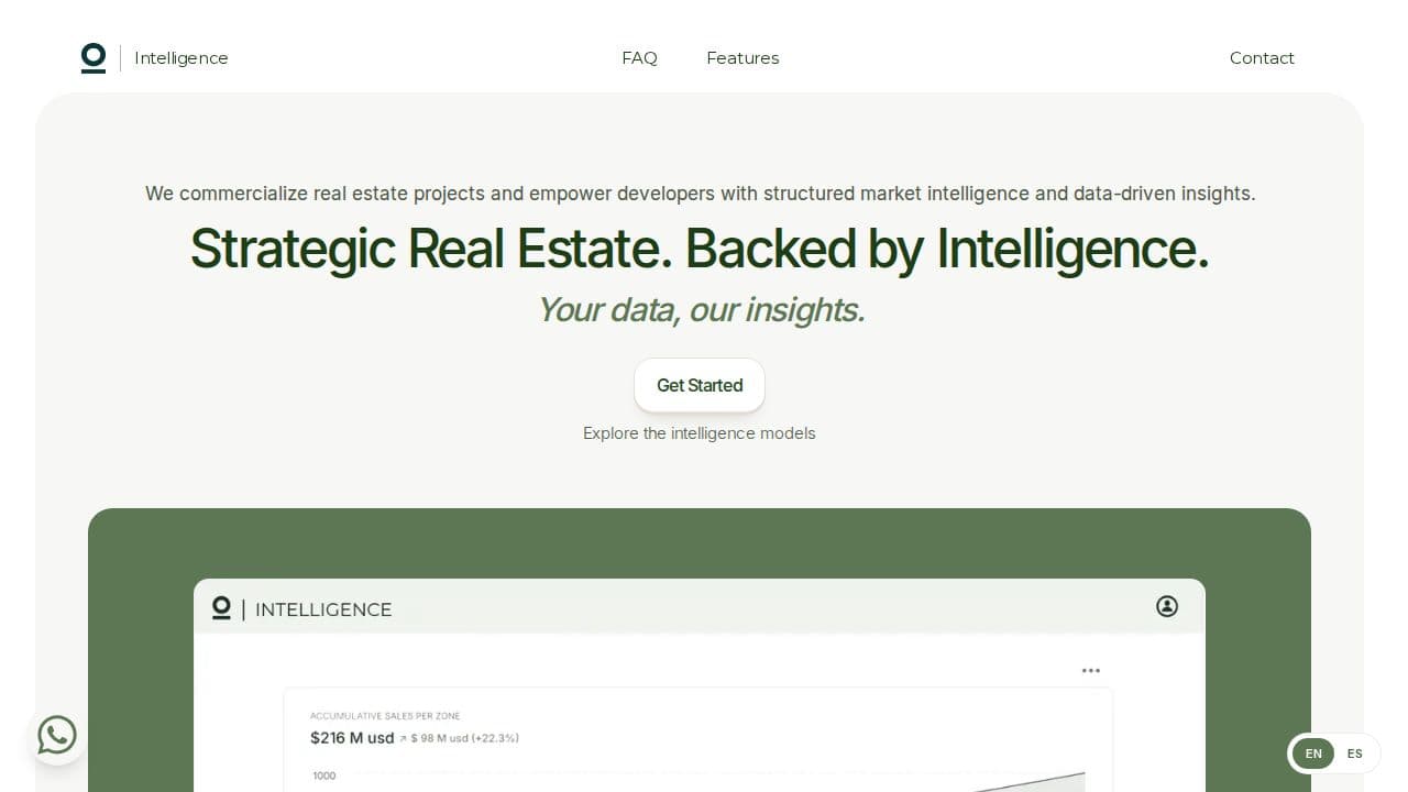 Vista de la landing de Original Properties Intelligence